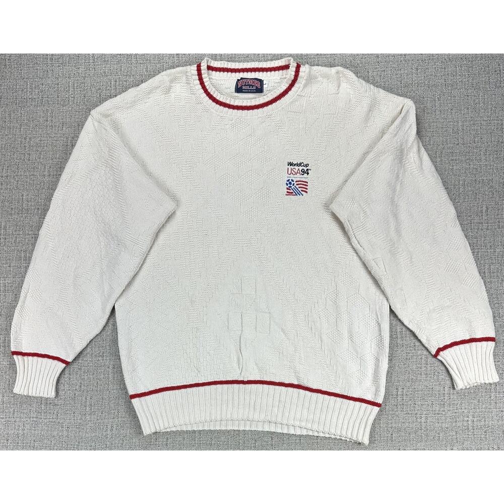 Vintage World Cup USA 94 Sweater Mens Large Cable Knit Soccer Nutmeg Mills 90s